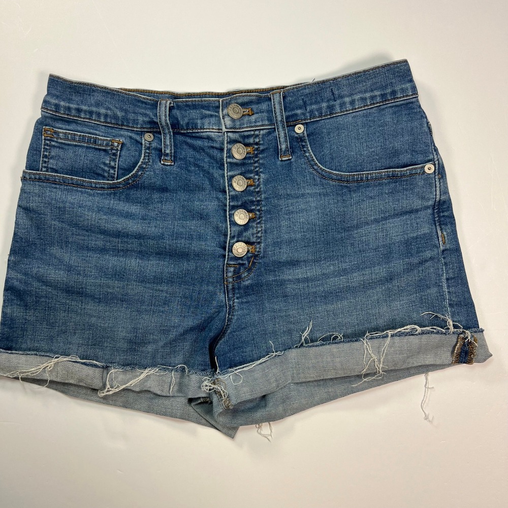 Madewell High-Rise Denim Shorts 28 Blue Button Fly Raw Hem Boho Festival